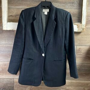 Jennifer Moore Petites Linen Blazer Jacket, Size 12P, Black